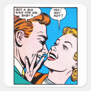 ヴィンテージ50sロマンチックな漫画パネ得ルアビッグキス スクエアシール