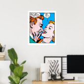 ヴィンテージ50sロマンチックな漫画パネ得ルアビッグキス ポスター (ホームオフィス)