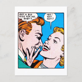 ヴィンテージ50sロマンチックな漫画パネ得ルアビッグキス ポストカード