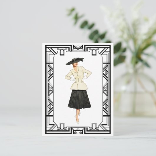 ヴィンテージ50s新しいルックレトロファッションイラストレーション ポストカード (スタンド正面)