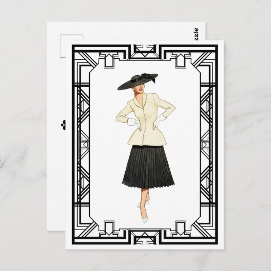 ヴィンテージ50s新しいルックレトロファッションイラストレーション ポストカード (正面/裏面)