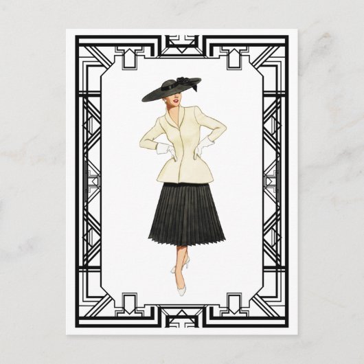 ヴィンテージ50s新しいルックレトロファッションイラストレーション ポストカード (正面)