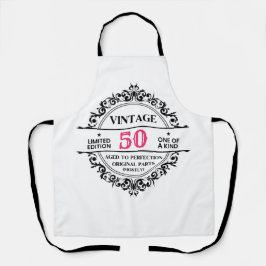 ヴィンテージ50thブラック&ピンクモノグラム誕生日 エプロン