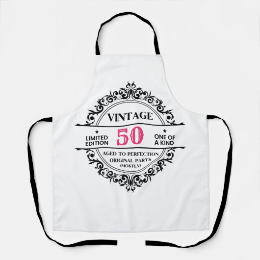 ヴィンテージ50thブラック&ピンクモノグラム誕生日 エプロン (正面)