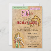 ヴィンテージ50th誕生日パーティー、ミュシャ、春女神 招待状 (正面)