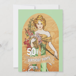 ヴィンテージ50th誕生日パーティー、ミュシャ、春女神 招待状