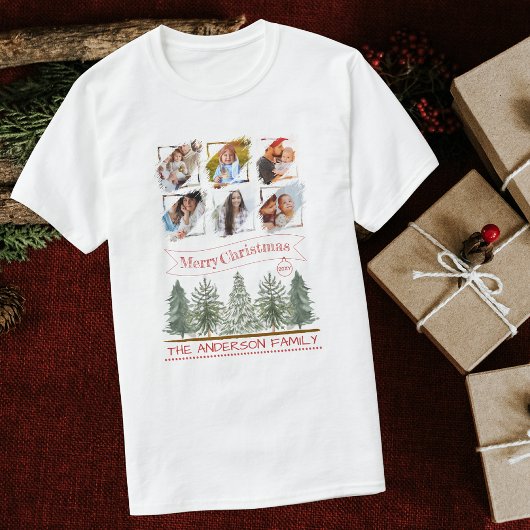 ヴィンテージ6写真コラージュ一致ファミリークリスマス Tシャツ
