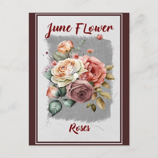 ヴィンテージ6月花のバラの花 ポストカード (正面)