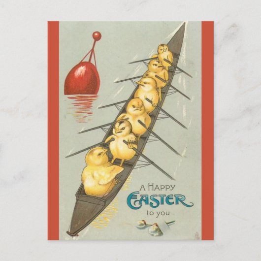 ヴィンテージ6羽の雛をボート復活祭 ポストカード (正面)