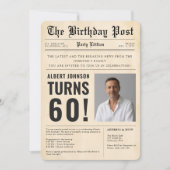 ヴィンテージ60歳の誕生日新聞表紙のカスタム写真 招待状 (正面)