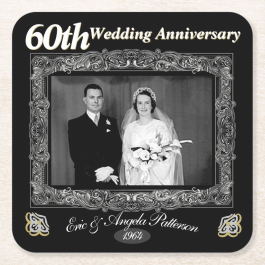 ヴィンテージ60結婚周年記念 スクエアペーパーコースター (正面)