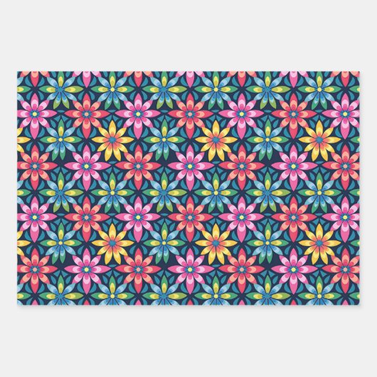 ヴィンテージ60s Vibeモダンデイジーオールオーバープリント ラッピングペーパーシート (正面2)