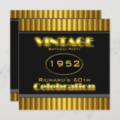 ヴィンテージ60thイエロー金ゴールドブラック60誕生日パーティー 招待状 (正面/裏面)