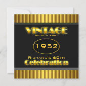 ヴィンテージ60thイエロー金ゴールドブラック60誕生日パーティー 招待状 (正面)