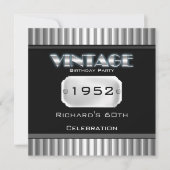 ヴィンテージ60thシルバークロムブラック誕生日パーティー 招待状 (正面)