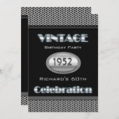 ヴィンテージ60thシルバークロムブラック60お祝い 招待状 (正面/裏面)