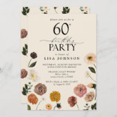 ヴィンテージ60thバースデーパーティーテラコッタフラワーズ 招待状 (正面/裏面)