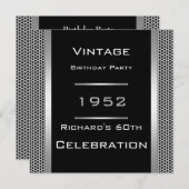 ヴィンテージ60thブラックメタルルックバースデーパーティー 招待状 (正面/裏面)