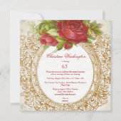 ヴィンテージ65誕生日レッドローズフレームミュージックシート 招待状 (裏面)