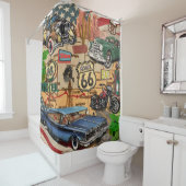 ヴィンテージ66号線懐かしいポスター。 シャワーカーテン (インサイチュ)