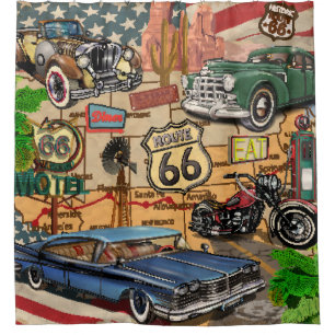 ヴィンテージ66号線懐かしいポスター。 シャワーカーテン