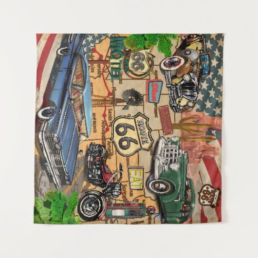 ヴィンテージ66号線懐かしいポスター。 タペストリー (正面(横))