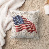 ヴィンテージ7月アメリカ米国の旗および4日の花火 クッション (ブランケット)