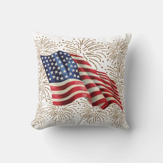 ヴィンテージ7月アメリカ米国の旗および4日の花火 クッション (正面)