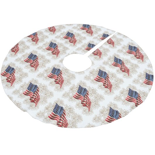 ヴィンテージ7月アメリカ米国の旗および4日の花火 ブラッシュドポリエステルツリースカート (アングル)