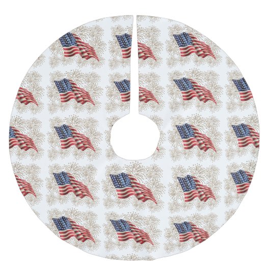 ヴィンテージ7月アメリカ米国の旗および4日の花火 ブラッシュドポリエステルツリースカート (正面)