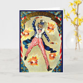 ヴィンテージ7月4日お祝い- – アンクルサムカード カード (黄色い花)