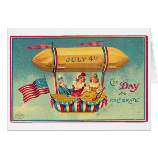 ヴィンテージ7月4日の独立記念日の飛行船カード (正面横)
