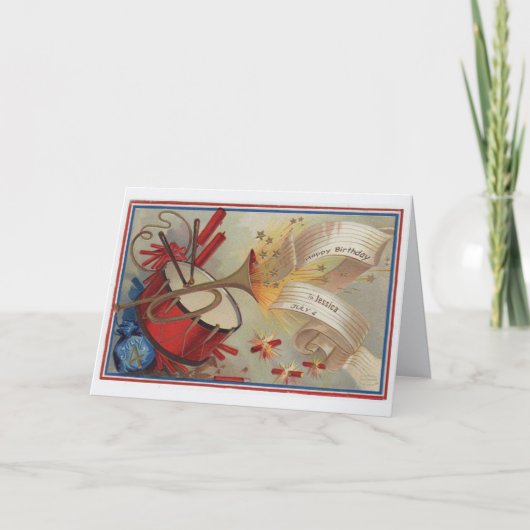 ヴィンテージ7月4日の誕生日グリーティングカード カード (正面)