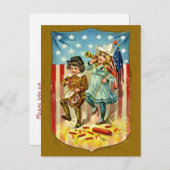 ヴィンテージ7月4日はがき招待状 インビテーションポストカード (正面/裏面)