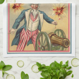 ヴィンテージ7月4日サムおじさんと花火 キッチンタオル