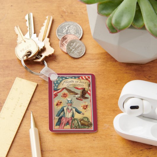 ヴィンテージ7月4日サムおじさんと花火 キーホルダー (デスク)
