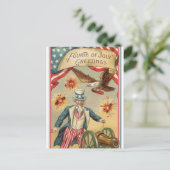 ヴィンテージ7月4日サムおじさんと花火 ポストカード (スタンド正面)