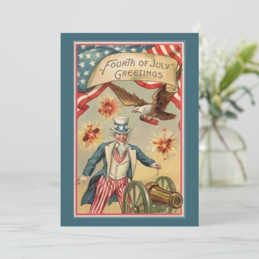 ヴィンテージ7月4日サムおじさんと花火 招待状 (スタンド正面)