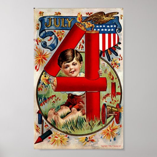 ヴィンテージ7月4日ボーイと花火プリント ポスター (正面)