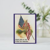 ヴィンテージ7月4日愛国国旗の名前をカスタムする ポストカード (スタンド正面)