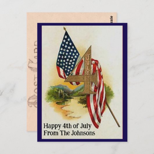 ヴィンテージ7月4日愛国国旗の名前をカスタムする ポストカード (正面/裏面)