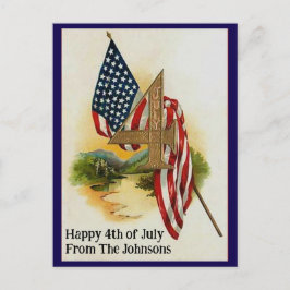 ヴィンテージ7月4日愛国国旗の名前をカスタムする ポストカード