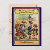 ヴィンテージ7月4日愛国的名前をカスタムする ポストカード (正面/裏面)