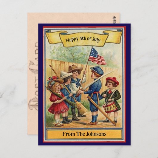 ヴィンテージ7月4日愛国的名前をカスタムする ポストカード (正面/裏面)