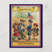 ヴィンテージ7月4日愛国的名前をカスタムする ポストカード (正面)