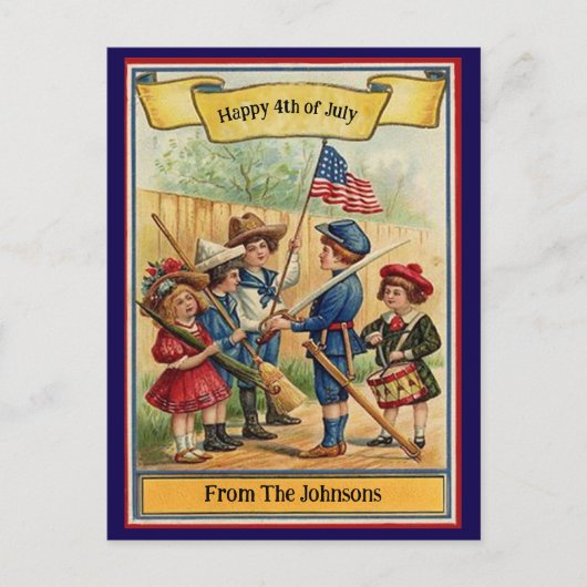 ヴィンテージ7月4日愛国的名前をカスタムする ポストカード (正面)