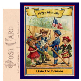 ヴィンテージ7月4日愛国的名前をカスタムする ポストカード