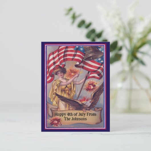 ヴィンテージ7月4日愛国的名前をカスタムする ポストカード (スタンド正面)