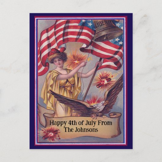 ヴィンテージ7月4日愛国的名前をカスタムする ポストカード (正面)
