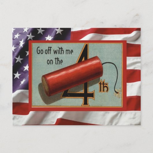 ヴィンテージ7月4日、お祝い、爆竹 インビテーションポストカード (正面)